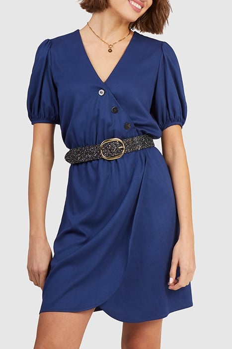 NAVY BUTTONED FLOWING WRAP DRESS 5