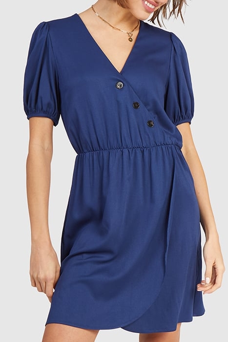 NAVY BUTTONED FLOWING WRAP DRESS 1