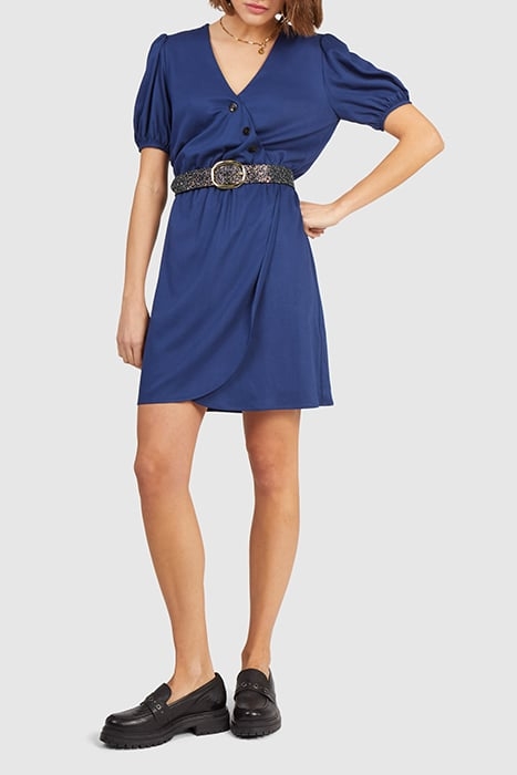 NAVY BUTTONED FLOWING WRAP DRESS 3