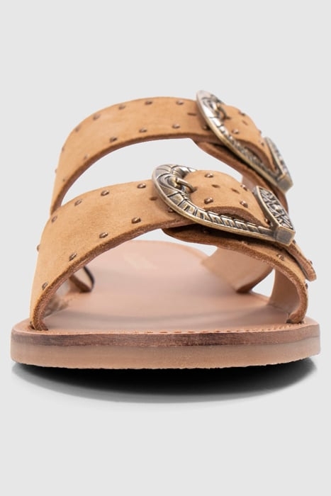 CAMEL SUEDE STUDDED FLAT MULES 3