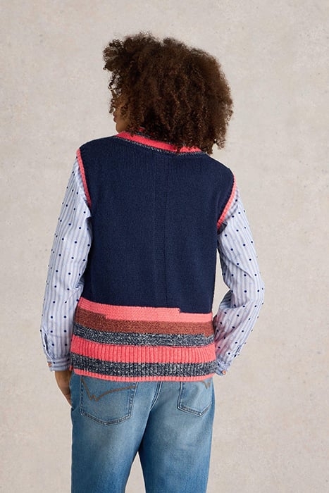 V NECK STRIPE TANK NAVY MULTI 2