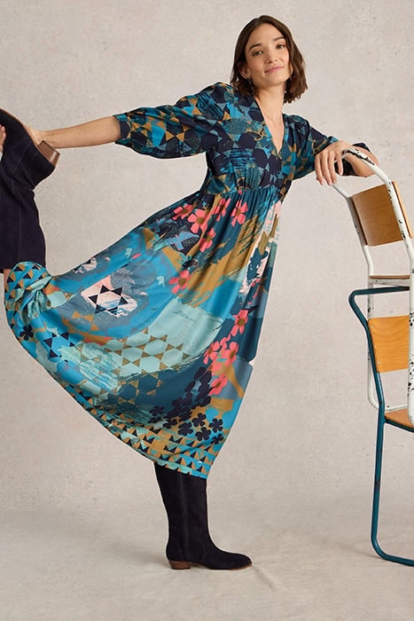 LUCY MIDI DRESS TEAL PRINT 4