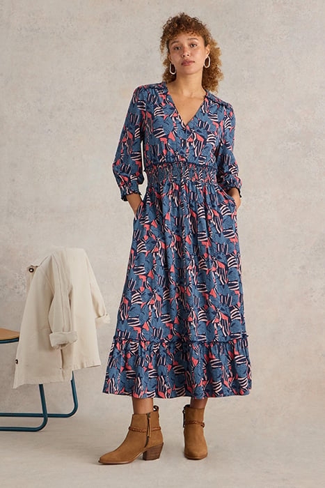 JONIE SHIRRED JERSEY DRESS BLUE PRINT 1