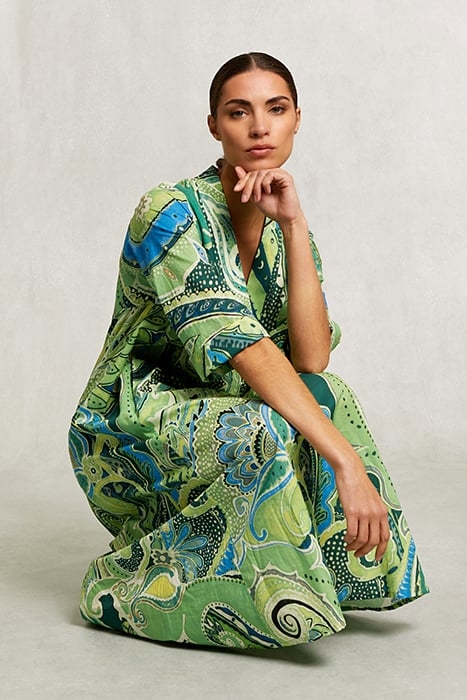 BLUE/GREEN FANTASY V-NECK DRESS GREEN 3