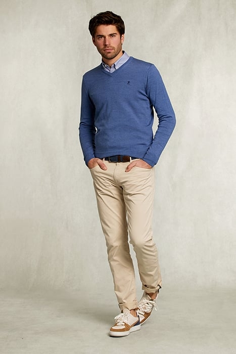 CUSTOM FIT MERINO V-NECK PULLOVER ANON BLUE MIX BLUE 3