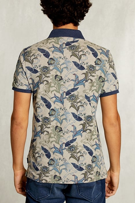 CUSTOM FIT COTTON FLORAL POLO EQUATOR MIX KHAKI 2
