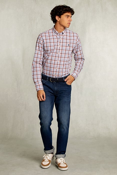 CUSTOM FIT PLAID SHIRT ORANGE/BLUE 3