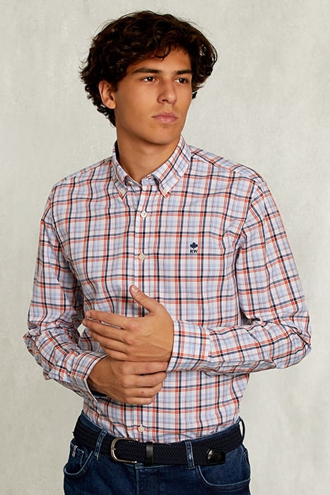CUSTOM FIT PLAID SHIRT ORANGE/BLUE 1