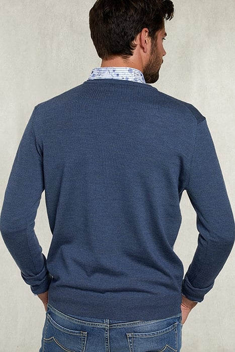 BASIC MERINO V-NECK PULLOVER STEEL MIX BLUE 2