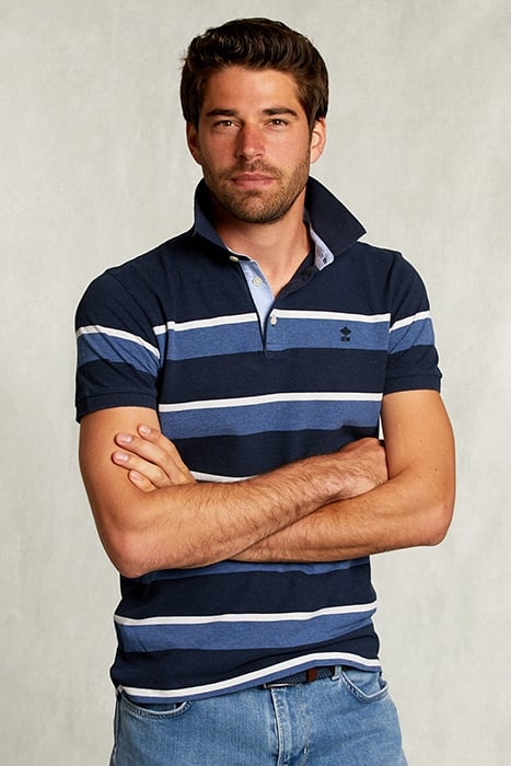 CUSTOM FIT STRIPED POLO INDIAN OCEAN MIX BLUE 1