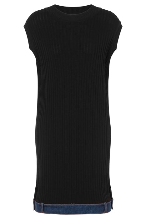 DENIM DETAIL STRETCH CRÊPE DRESS BLACK 3