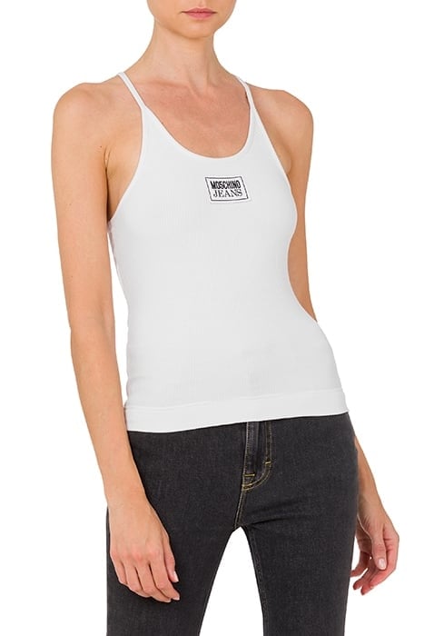 LOGO PATCH RIBBED COTTON TANK TOP WHITE 1