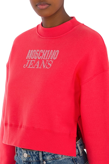 RHINESTONE LOGO DIAGONAL COTTON SWEATSHIRT PINK 4