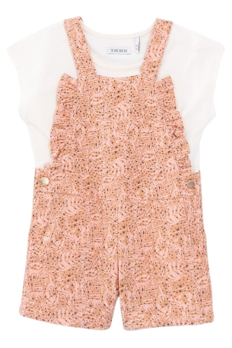 BABY GIRLS’ ECRU T-SHIRT AND PRINTED DUNGAREES OUTFIT 1