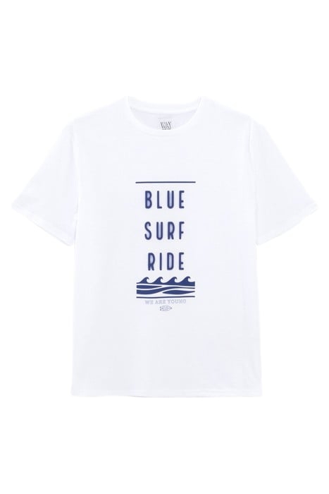 BOYS' WHITE T-SHIRT WITH RUBBER SLOGAN AND WAVES 1