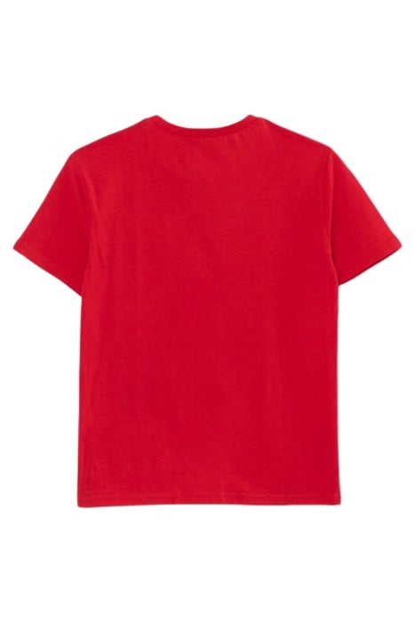 BOYS' RED ORGANIC COTTON T-SHIRT WITH RUBBER GRAPHIC LINES 2