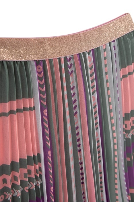 GIRLS' KHAKI PLEATED LONG SKIRT WITH ETHNIC MOTIF 4