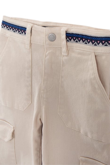 GIRLS' ECRU CARGO JEANS WITH EMBROIDERED BRAID 4