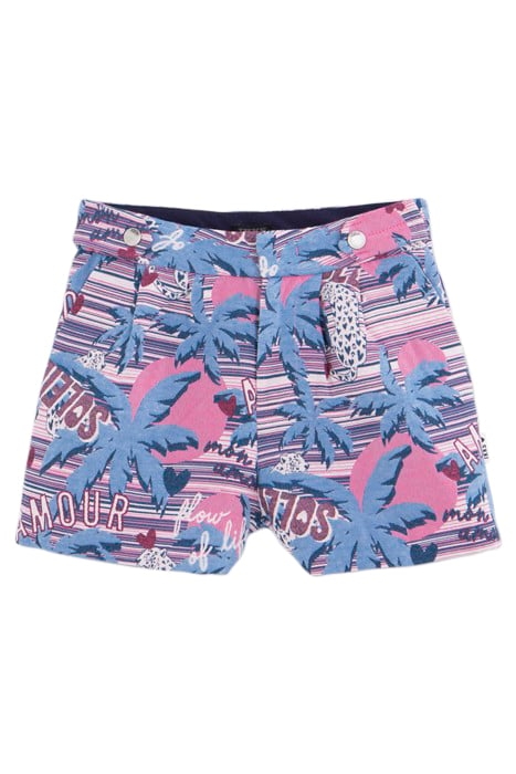 GIRLS’ WHITE PALM TREE-LEOPARD JACQUARD SHORTS 1