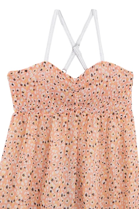 GIRLS' PEACH LONG DRESS WITH FLOWER TACHIST PRINT 3