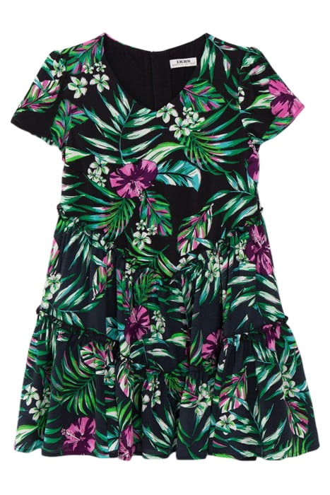 GIRLS’ BLACK DRESS WITH TROPICAL PRINT 1