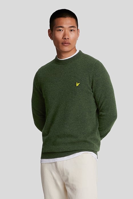LAMBSWOOL BLEND CREW NECK JUMPER DARK GREEN MARL 1