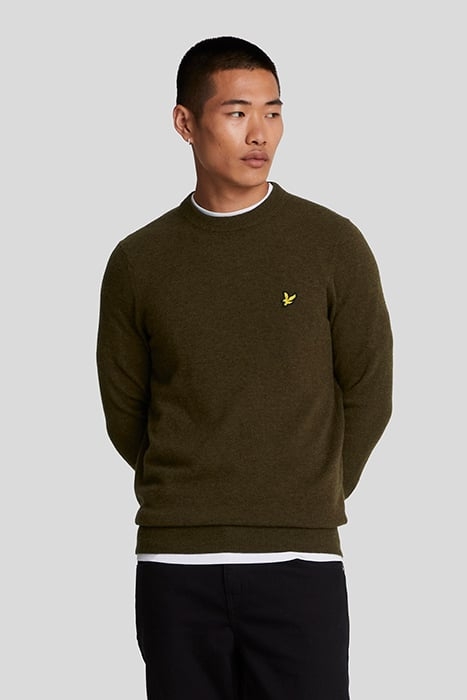 LAMBSWOOL BLEND CREW NECK JUMPER OLIVE MARL 1