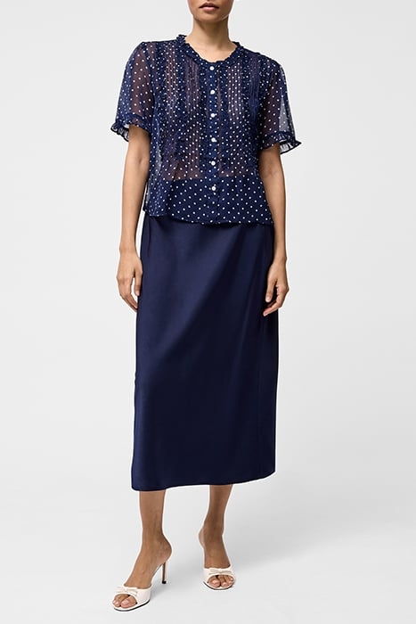 POLKA DOT SHORT SLEEVE RUFFLE TOP MIDNIGHT/SUMMER WHT 1