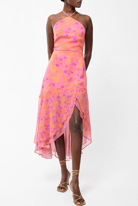 ARLA RUFFLE HALTERNECK DRESS CORAL MULTI 1