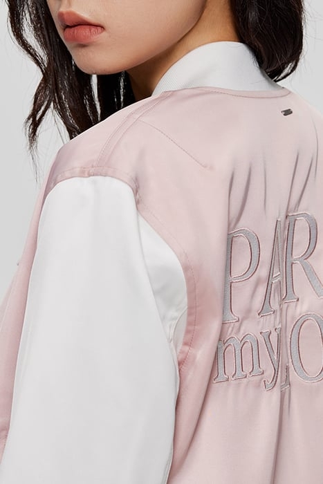 PINK/WHITE VARSITY JACKET, BADGES AND EMBROIDERY 4