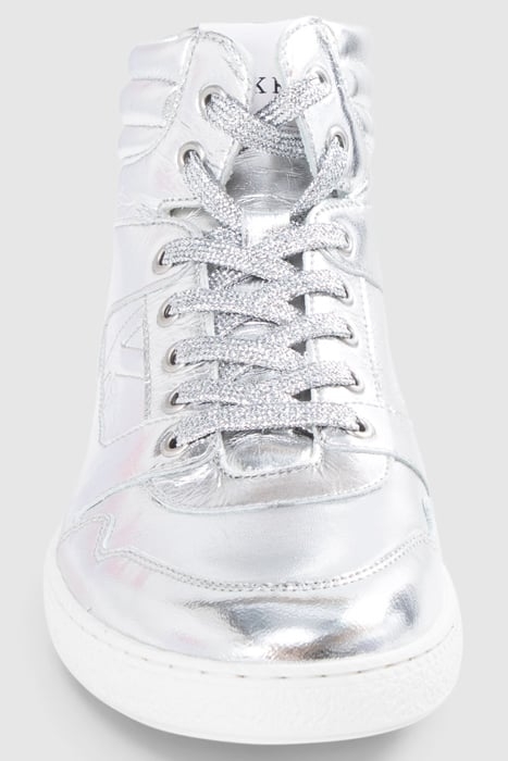 SILVER METALLIC LEATHER HIGH-TOP TRAINERS 2