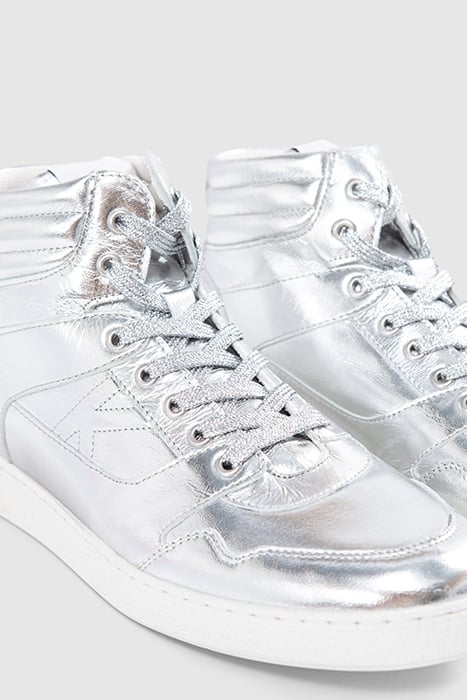 SILVER METALLIC LEATHER HIGH-TOP TRAINERS 4