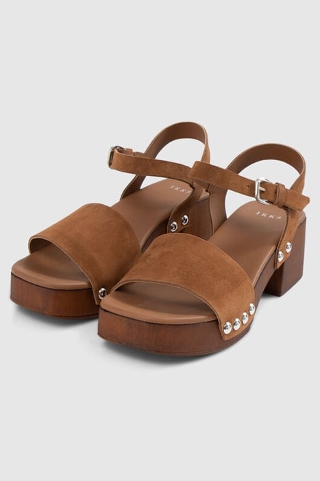 CAMEL SUEDE SANDALS WITH WOODEN HEELS 2