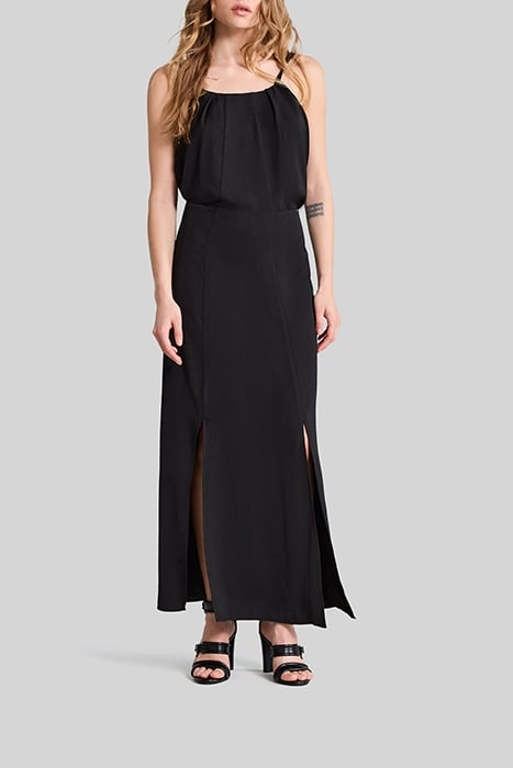 BLACK RECYCLED LONG DRESS, MESH BACK DETAIL 1