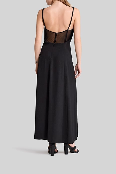 BLACK RECYCLED LONG DRESS, MESH BACK DETAIL 2
