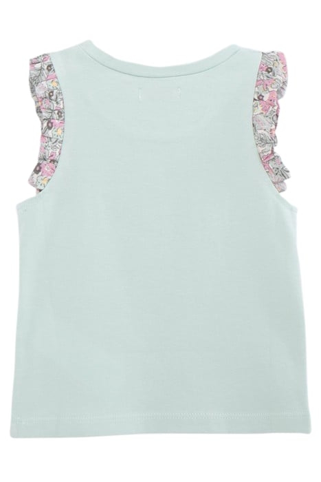 BABY GIRLS’ AQUA GREEN VEST TOP, FLOWERS ON SHOULDERS 2