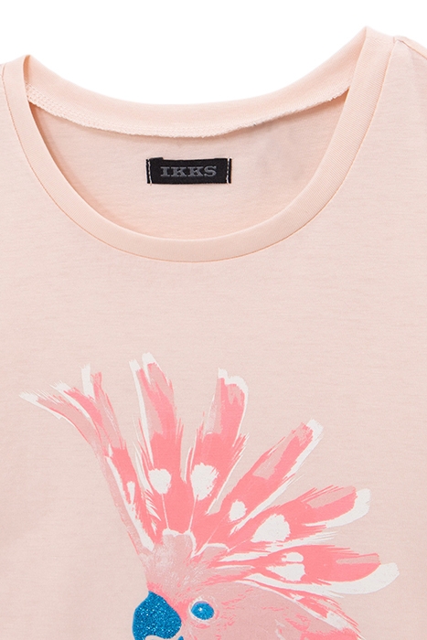 GIRLS’ PINK T-SHIRT WITH BLUE GLITTER PARROT IMAGE 3