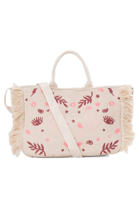 GIRLS’ BEIGE WOVEN HANDBAG WITH EMBROIDERY AND FRINGING 1