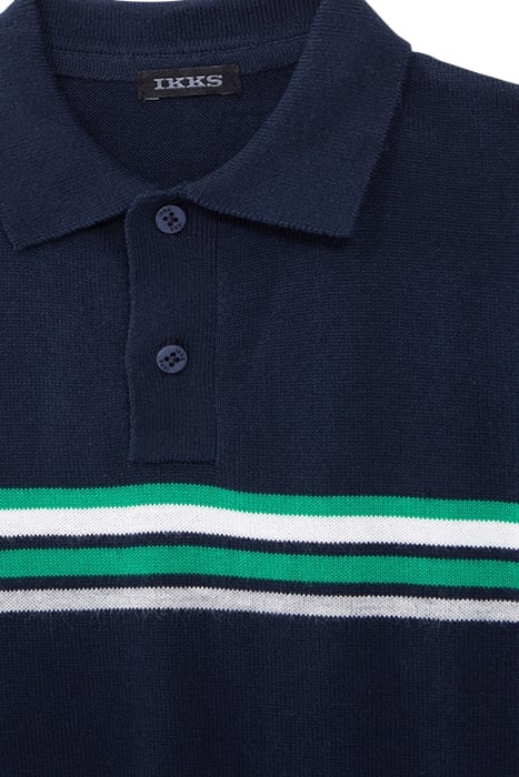 BOYS’ NAVY KNIT POLO SHIRT WITH PLACED STRIPES 3