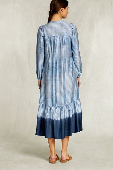 BLUE LONG RUFFLED TIE-DYE DRESS BLUE 2