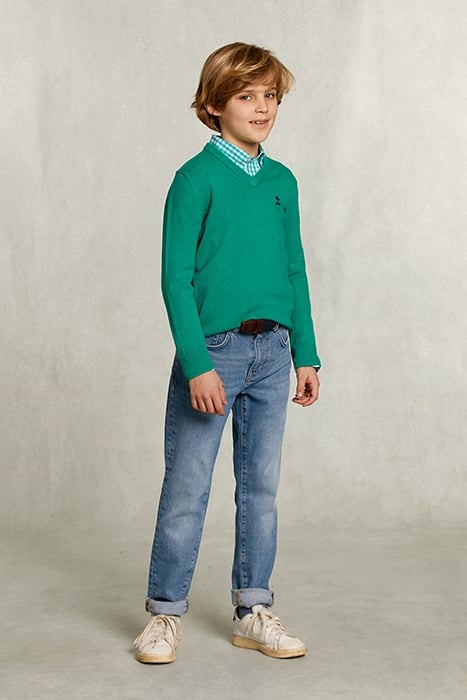 NORMAL FIT BASIC V-NECK PULLOVER GREEN TWIST MIX GREEN 3