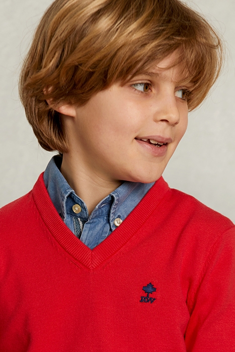 NORMAL FIT BASIC V-NECK PULLOVER POMEGRANATE MIX PINK 4