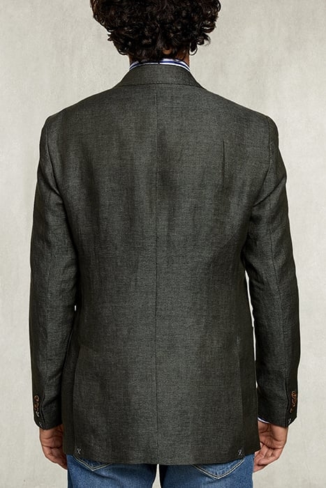 LINEN BLAZER APPLIED POCKETS KHAKI BLUE 2