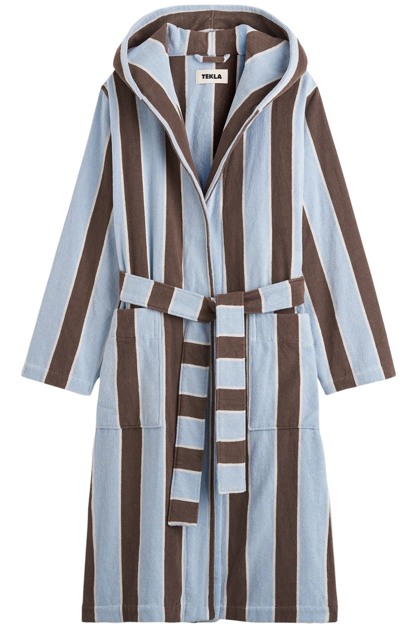 UNISEX HOODED BATHROBE COCOA STRIPES 3