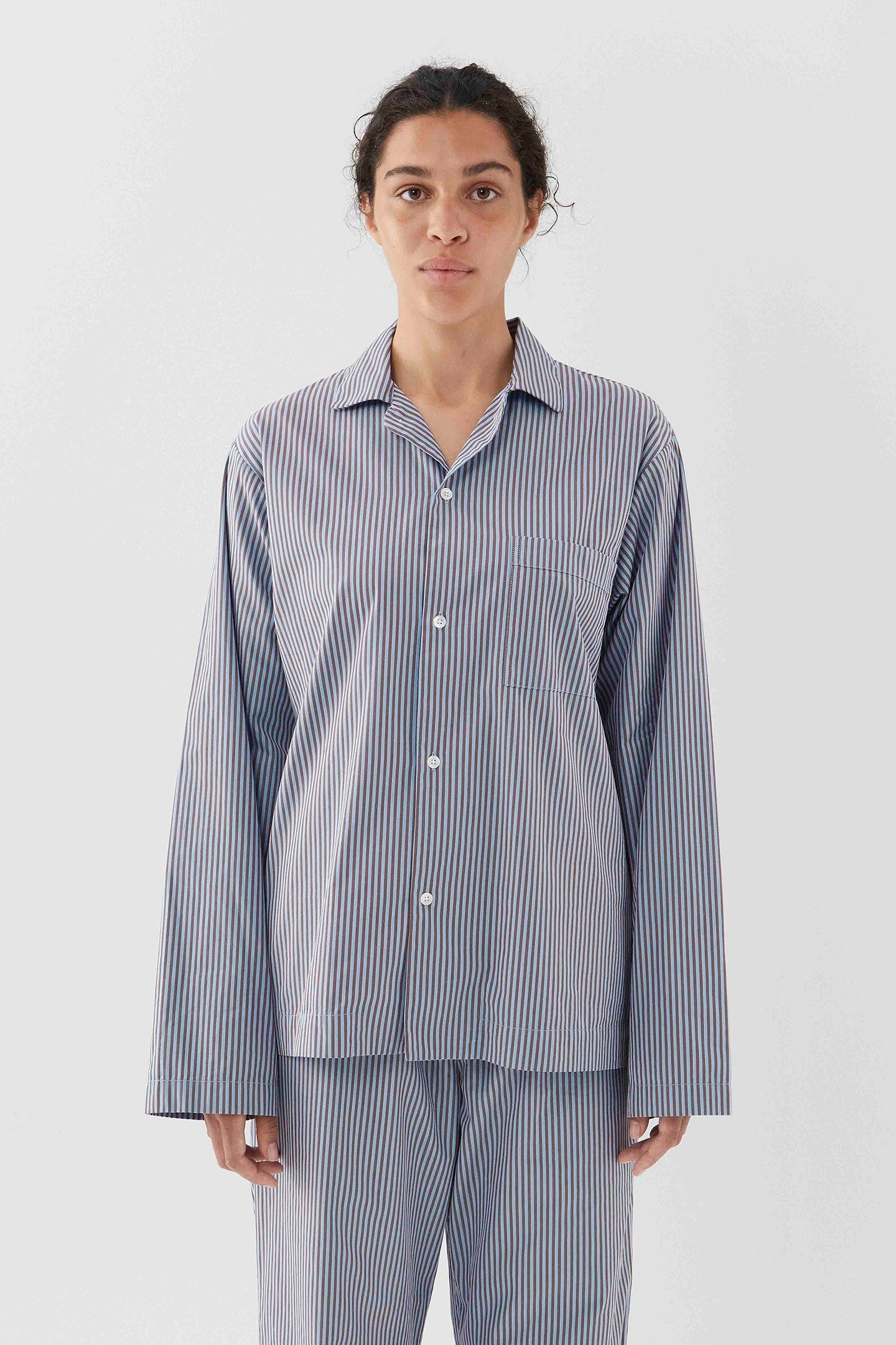 UNISEX POPLIN, PYJAMAS SHIRT BROWN BLUE 2