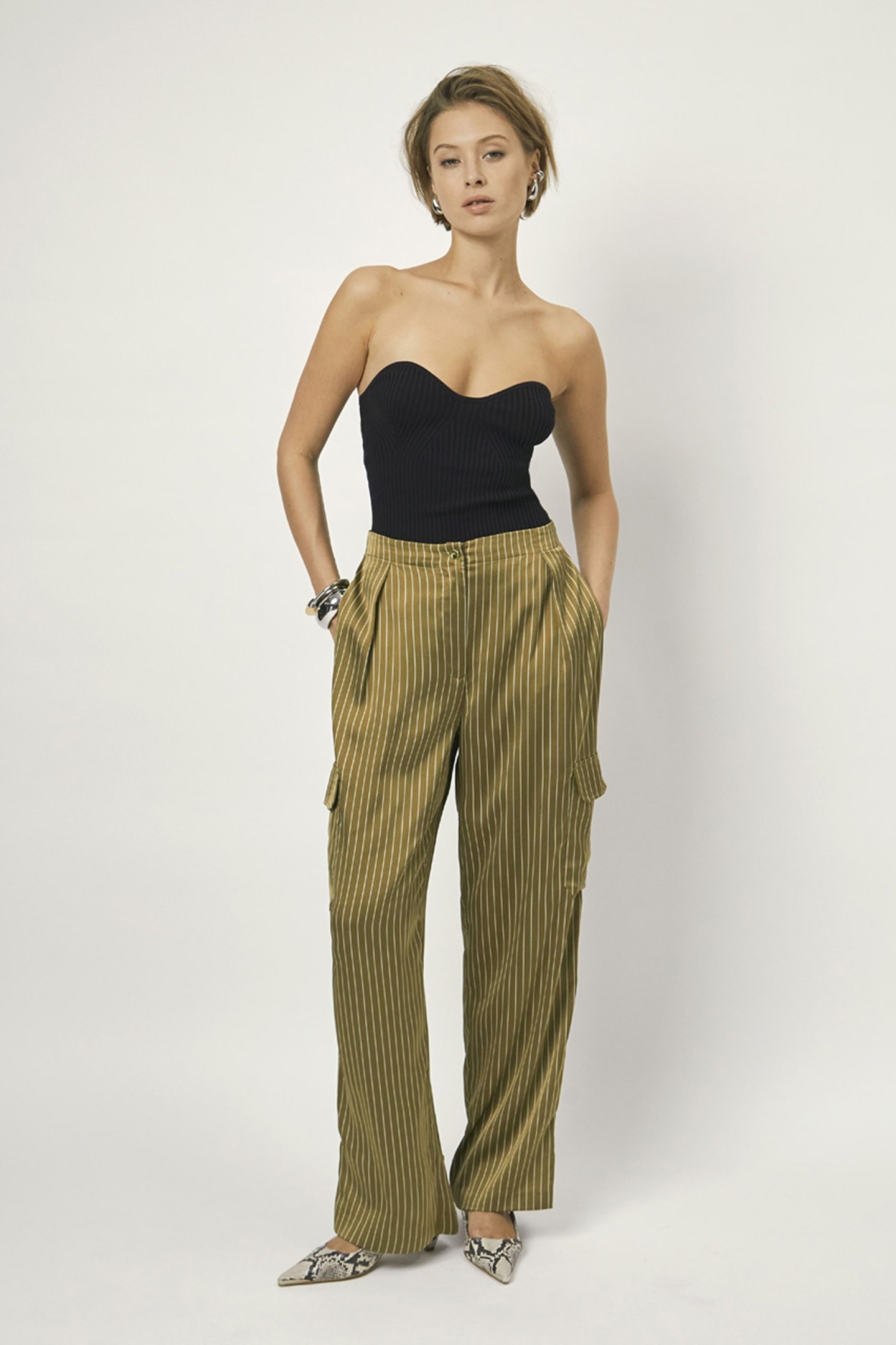 HARLOW PINSTRIPE PANTS GREEN CLAY 1