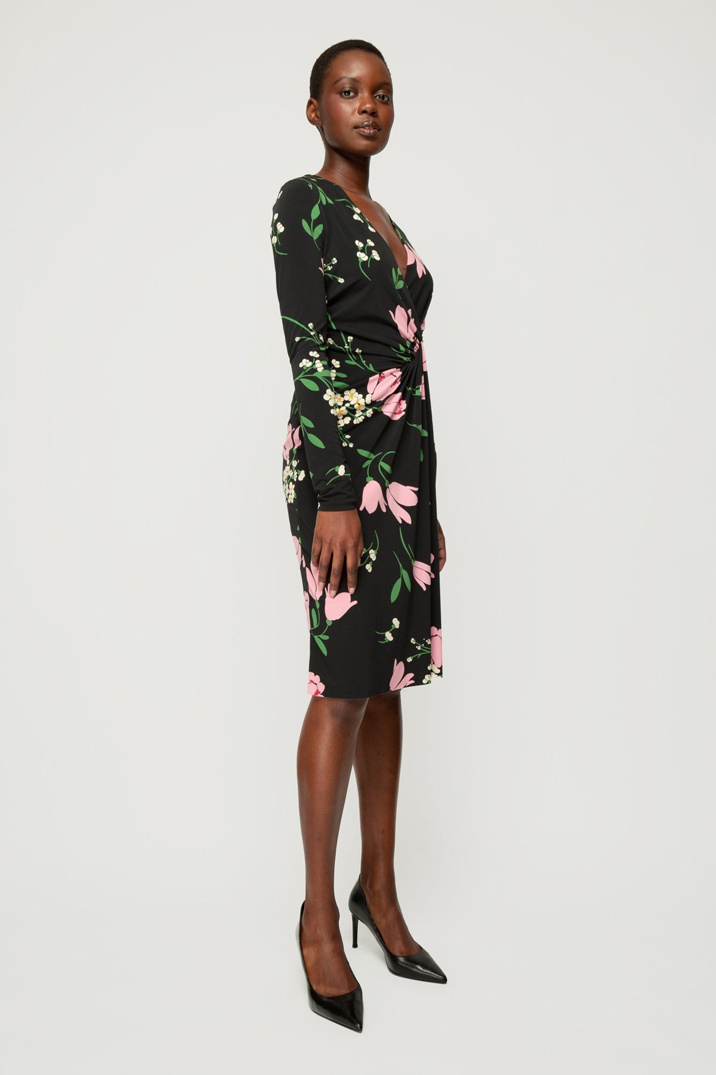 DRESS FLORAL CREPE DRAPE BLACK/CHATEAU ROSE/GREEN 4
