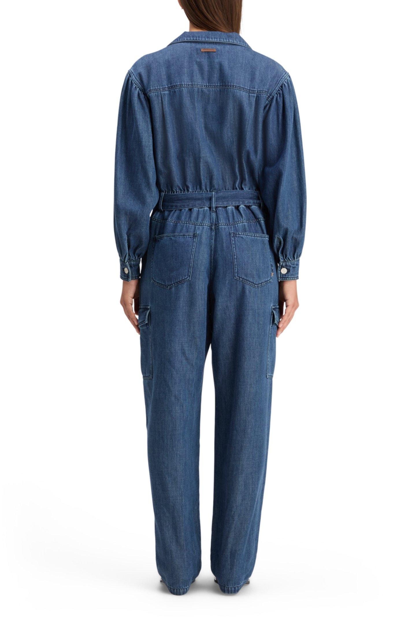 LIGHTWEIGHT DENIM JUMPSUIT IN DARK WASH WITH TONAL DETAILING 2