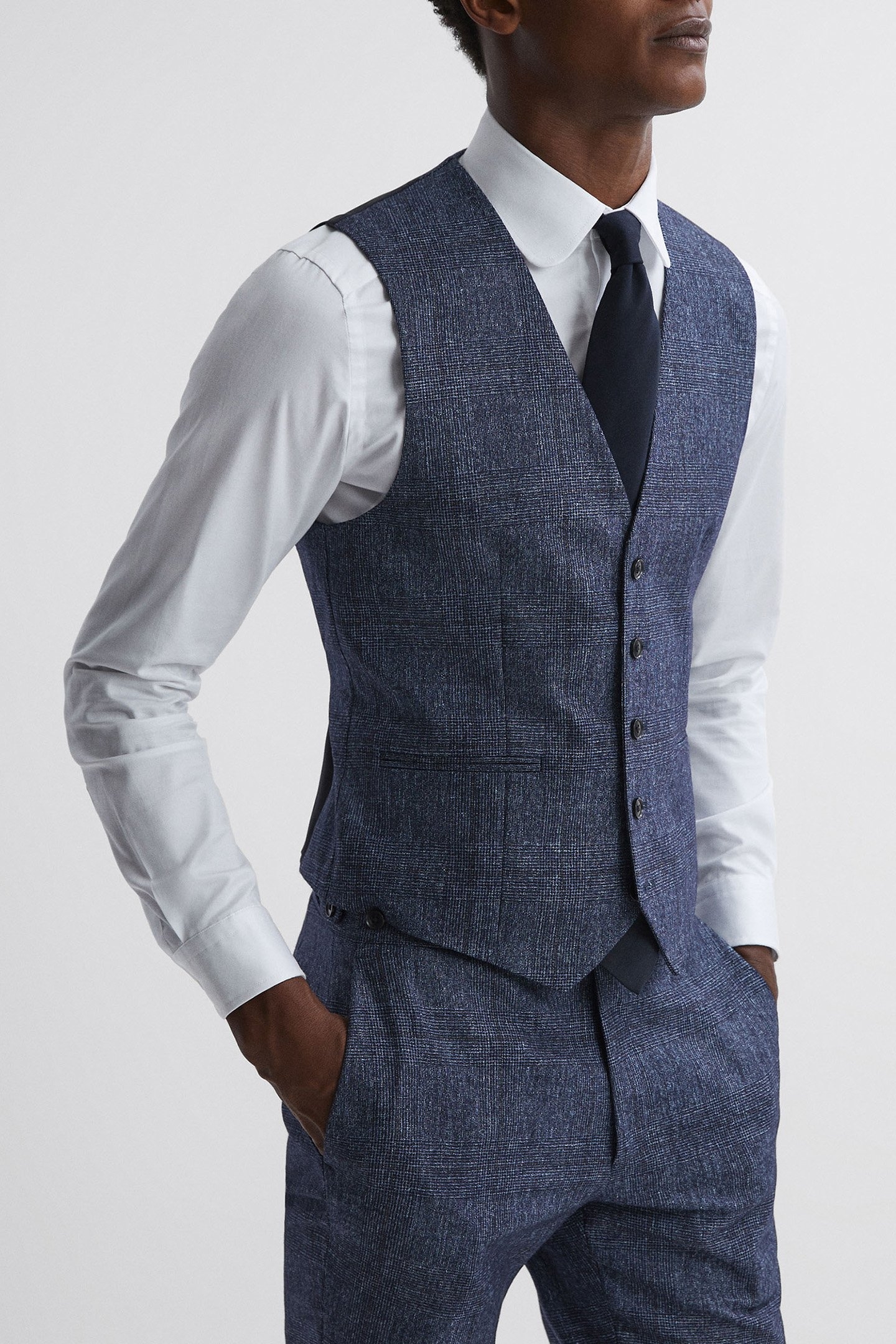 PRINCE OF WALES CHECK WAISTCOAT INDIGO 1