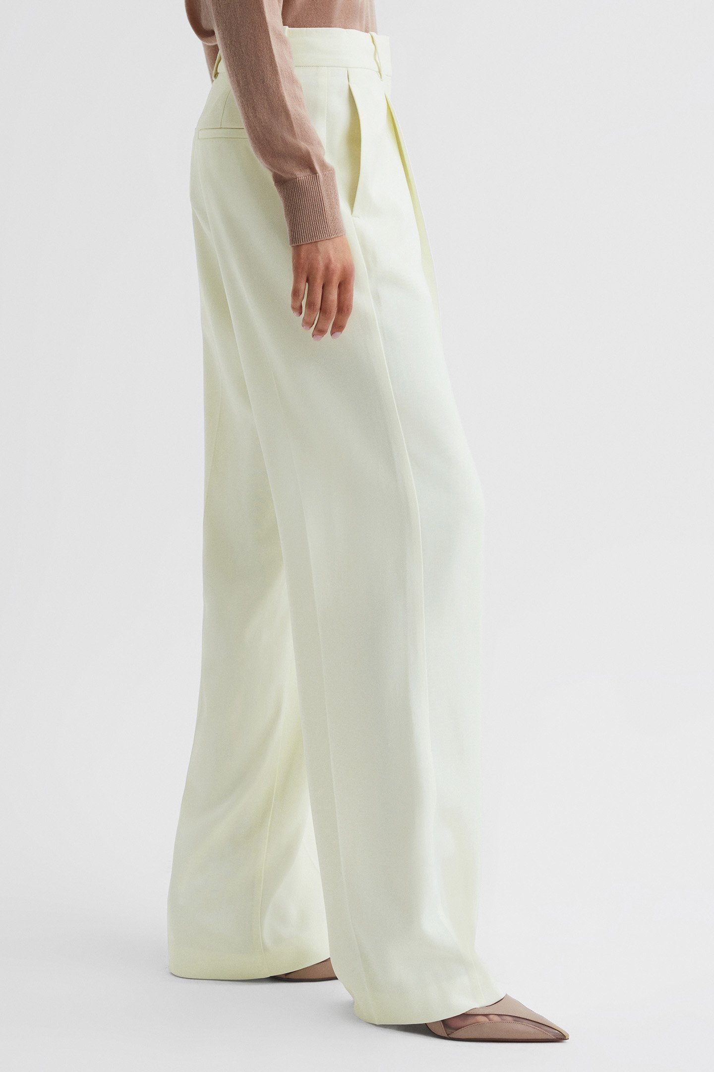 PLEAT FRONT WIDE LEG TROUSER PALE YELLOW 5